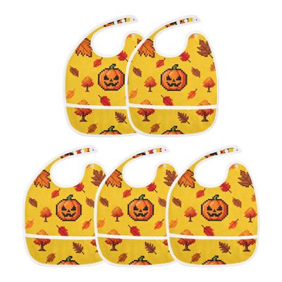 Months Baby Feeding Bibs with Button Adjustable 1 Pack Bandanas Drooling Baby Must Haves Autumn Retro Pixel Yellow