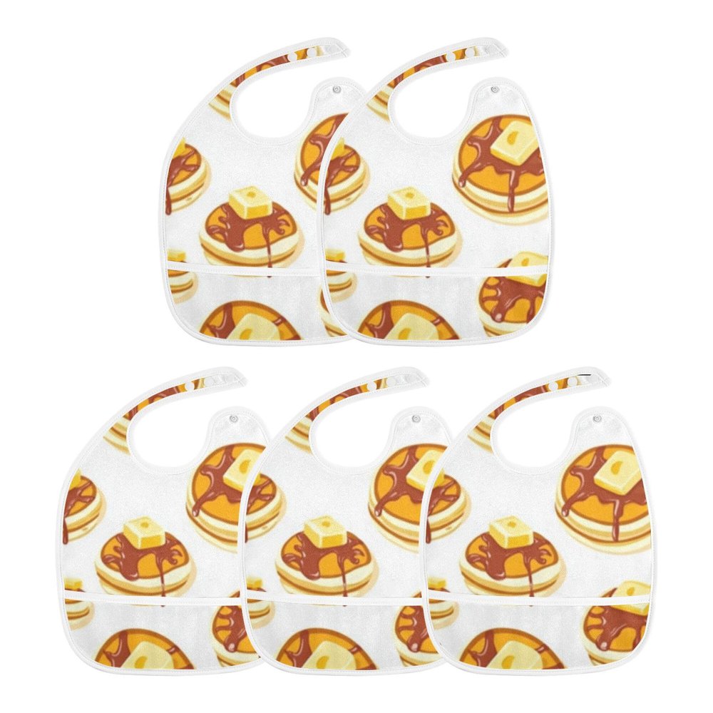 Unisex Boys Girls Baby Drooling Bibs with Button Absorbent 5 Pack Bandanas Drooling Teething Feeding Cute Pancakes Butter Maple Syrup