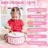 Boao 1 PC Kids Drum Set, 8 Inch Toddler Drum Wooden Toy with Adjustable Strap and 2 Drumsticks, Educational Sensory Musical Instrument for Toddlers Kid Baby Boys Girls Gift (Pink Bows) view 4