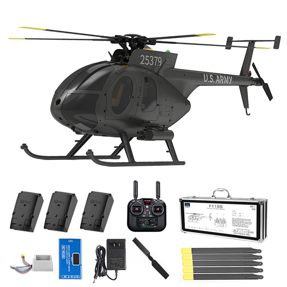 AxiomBricks 1/16 Scale 250-Class F119S MD500 RC Helicopter, 2.4G 9CH RC LittleeBird Military Helicopter Model with Flybarless Rotor Head, 6G/3D Switchable Modes (RTF Version)