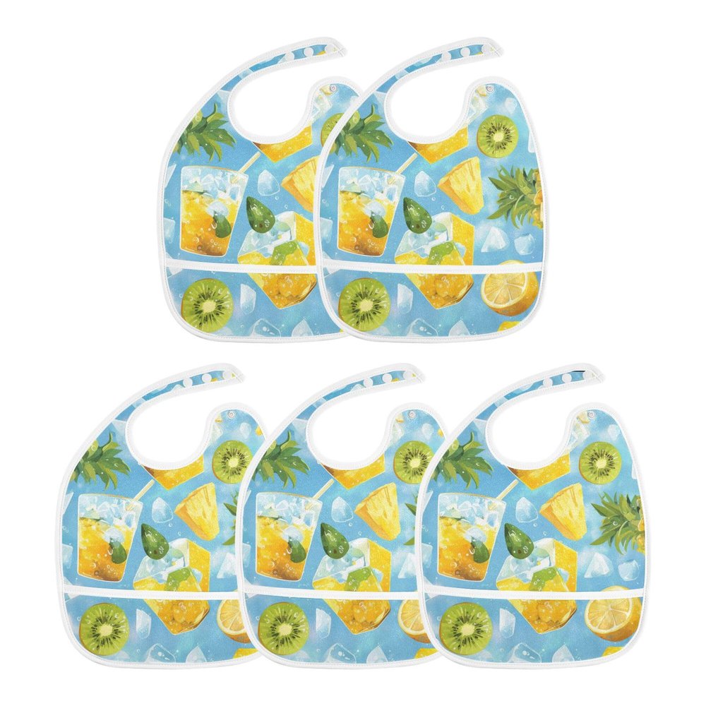 Baby Boys Feeding Bibs with Snap Absorbent 2 Pack Bibs and Burp Cloths Baby Spit Throw Up Watercolor Soda with Fruits Pineapples
