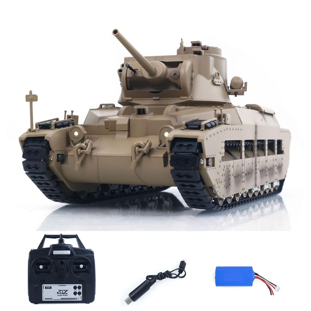 wheelfun Tongde 1/16 Remote Control Military Tank Matilda Iii Iv Turret Rotation 320 Degree Ir Lights Sounds RC Electric Model Smoke Unit Hobby Grade Model for Ages 14+