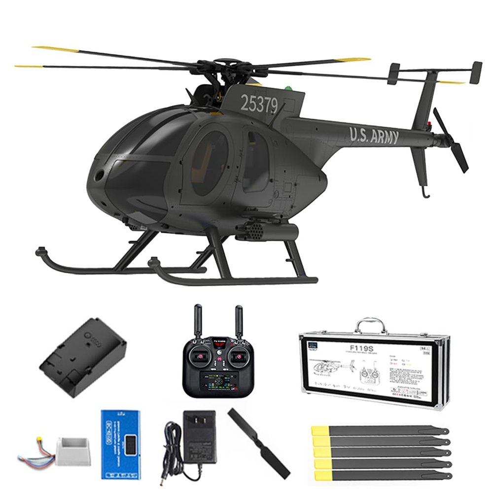 AxiomBricks 1/16 Scale 250-Class F119S MD500 RC Helicopter, 2.4G 9CH RC LittleeBird Military Helicopter Model with Flybarless Rotor Head, 6G/3D Switchable Modes (RTF Version)