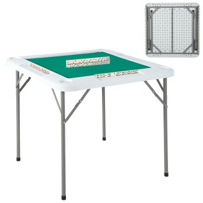 Garvee Mahjong Table 39.4 x 39.4 inch, 4 Player Folding Domino Table with Wear-Resistant Green Tabletop, Portable Square Card Desk with Cup Holders & Chip Trays for Mahjong Poker Puzzles