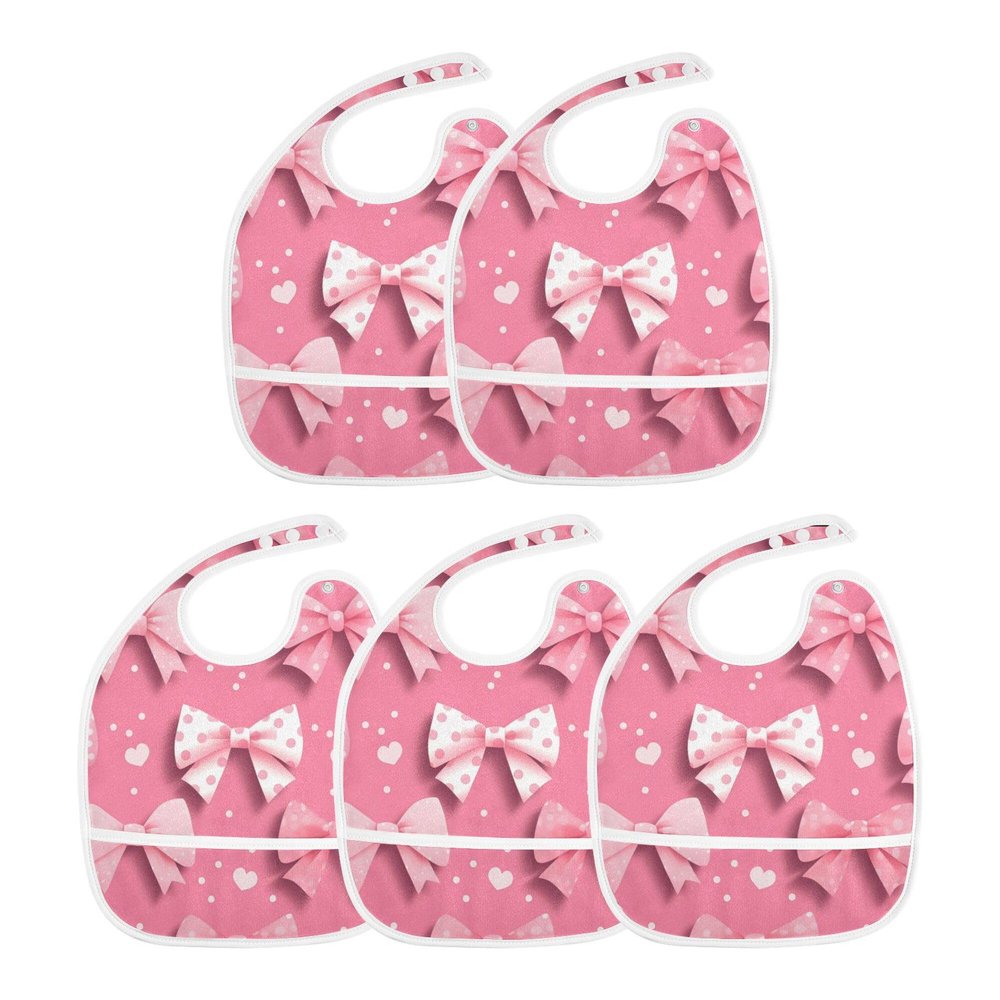 Baby Girl Newborns Bibs with Snaps with Button Snap Cotton 1 Pack Baby Bibs and Burp Baby Must Haves Cartoon Pink Bow and Dots