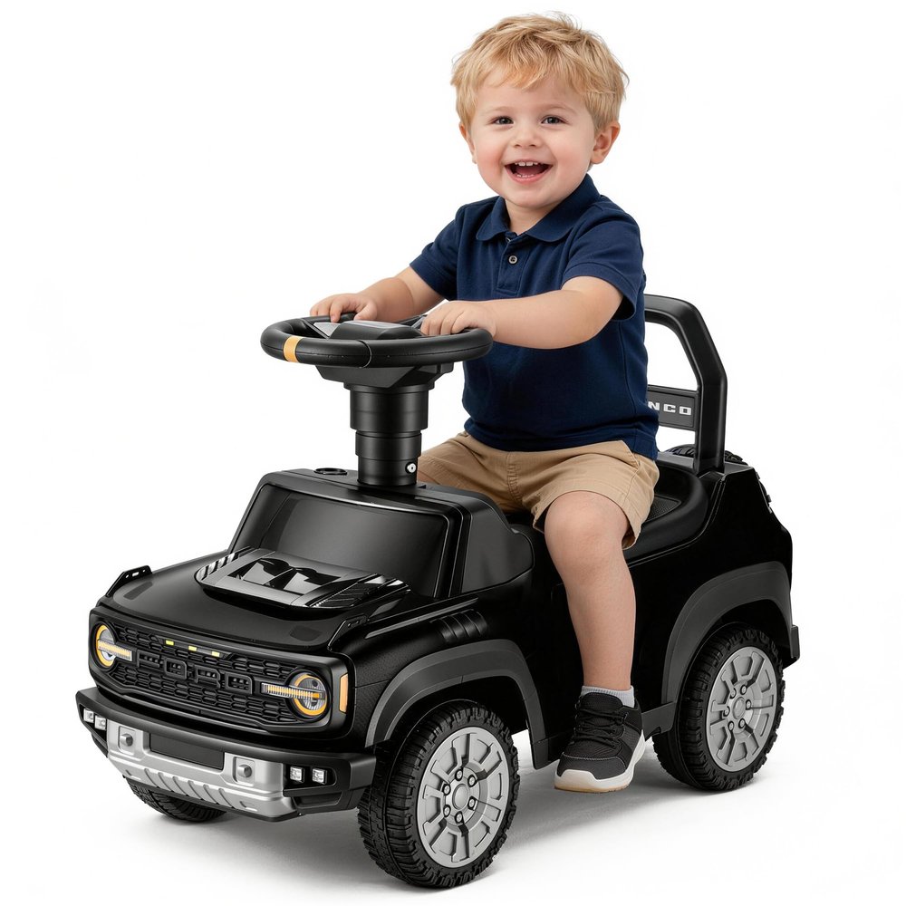 First Ride On Toddler Push Car, Licensed Ford Bronco Raptor Push Around Buggy for Toddlers 1-3 w/Horn, Music and Carrying Handle, Toddler Foot-to-Floor Ride on Car, Sliding Ride-On Toy for Boy (Black)