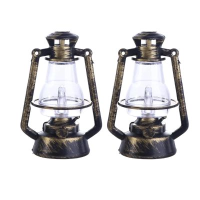2Pcs Miniature Lantern Mini Kerosene Lamp Light Dollhouse Decoration Accessories, 1:12 Dollhouse Miniature Kerosene Lamp,Dollhouse Accessories(Type 2-with Light)