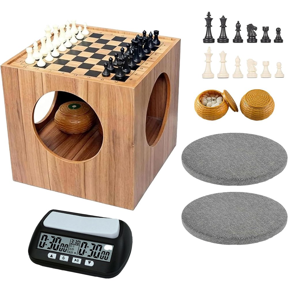 2-in-1 Multifunctional Double-Sided Chess and Go Board Game Set, Window Sill Coffee Table Available in 4 Sizes, Features Storage Space for Easy Organization, Includes complimentary Timer. (L)