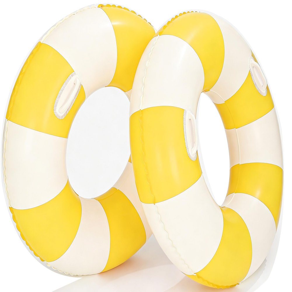 2PCS Inflatable Pool Floats for Adult Swim Ring Pool Floaties Inflatable Swimming Pool Raft Party Water Summer Beach Lounger Float Party Supplies (120#Yellow Striped)