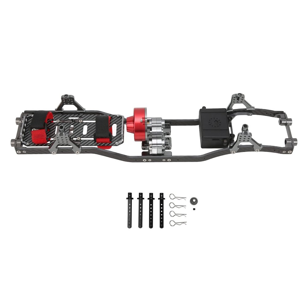 313mm Wheelbase Prefixal Gear Box Metal Chassis Frame for Axial SCX10 1/10 RC Crawler Car, Aluminum Alloy and Carbon Fiber Construction with No - Cut Shell Design