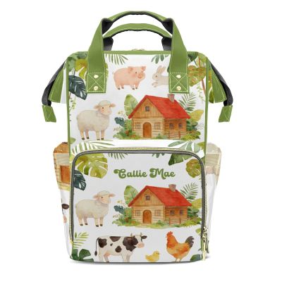 YallLocoMo Custom Name Diaper Bag Backpack Gift Watercolor Farm Animal Sheep Cow Multifunction Travel Backpack Nappy Bag Daypack for Mom Dad Boy Girl