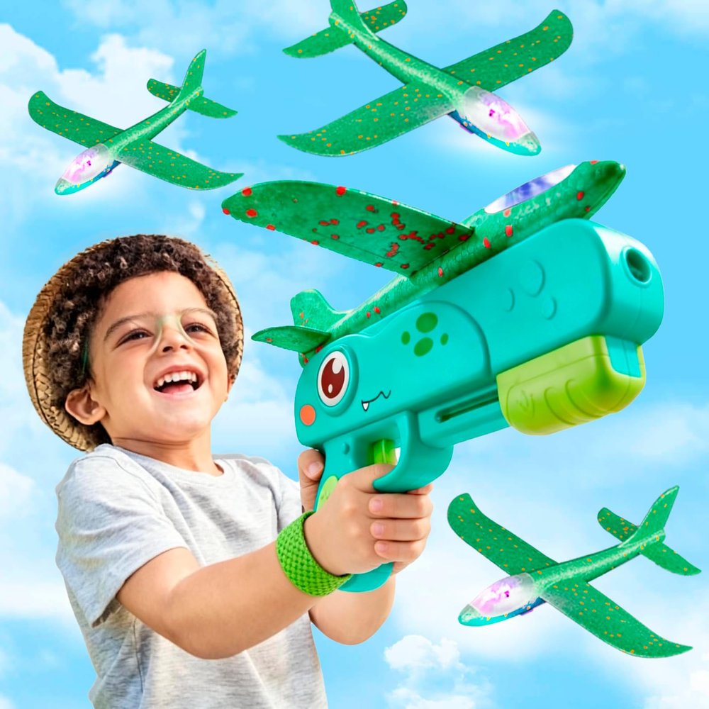 3 Airplane Launcher Toys, 13.2 inch LED Foam Glider Airplane Toys, Suitable for Boys Outdoor Flying Toys, 2 Flight Modes, Birthday Gifts 4 5 6 7 8 9 10 11 12 Year Old Boys and Girls