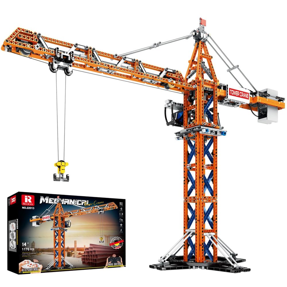 Reobrix 22013 Remote Control Tower Crane Building Set APP Programmable 1176 Piece Model Kit for Ages 14+