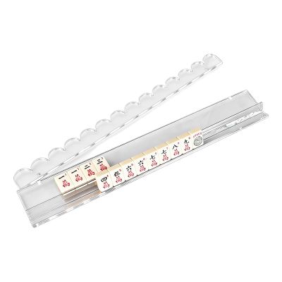 1 Pack Mahjong Rack with Pusher, Acrylic Clear Mahjong Tile Holder and Push Ruler, 20 Inch
