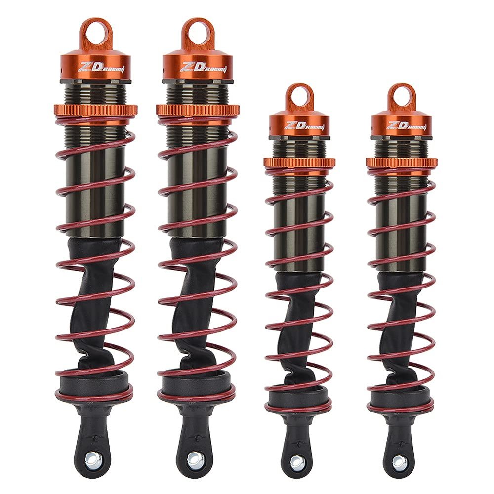 1/8 RC Car Metal Oil Pressure Adjustable Shock Damper, Front and Rear Suspension Set with 2 Pcs Front and 2 Pcs Rear Dampers for JLB HSP EM Racing RC Buggy Truggy (Orange)