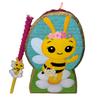 Bee Piata with Flower Crown, 24x15x5 Inches, Cardboard Construction with Matching Wood Stick, Birthday Party Decoration for Children view 2