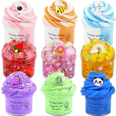 9 Pack Slime Kit, with 3 Jelly Cube Crunchy & 6 Butter Slime, Soft and Non-Sticky for Girls Boys Party Gift, Stress Kids Relief Toys - Classroom Reward, Party Supplies