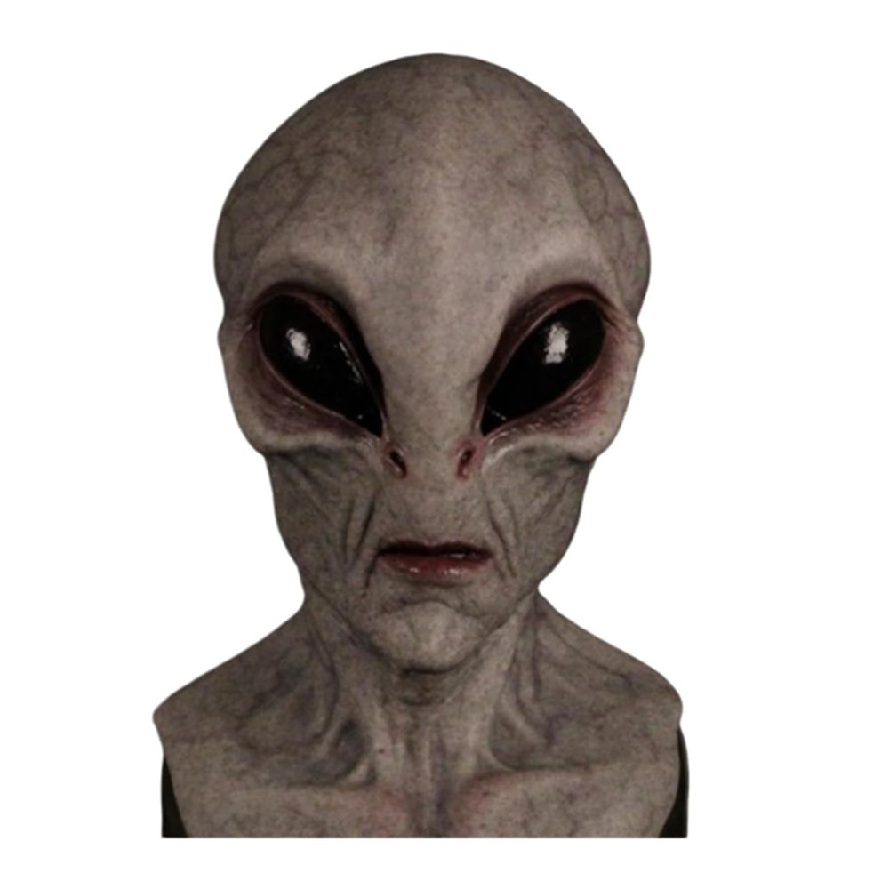 Alien Mask Latex Full Head Halloween Mask, Realistic UFO Horror Mask for Cosplay Costume Party Decoration Props(03 Light Gray)