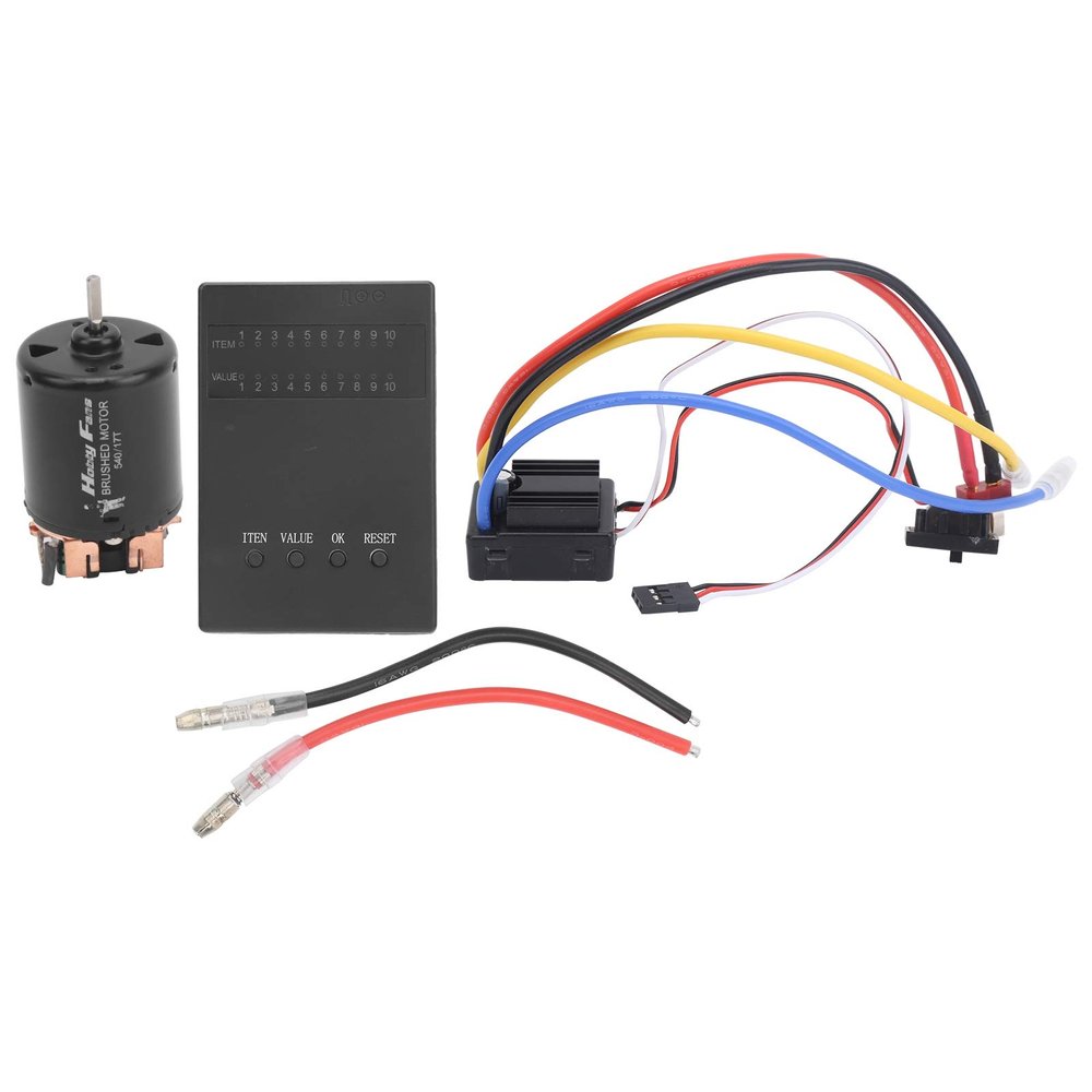 80A Brushed ESC with Programming Card and 17T Brushed Motor, Waterproof Electronic Speed Controller for 1/8 1/10 RC Car with Overheat and Low - Voltage Protection