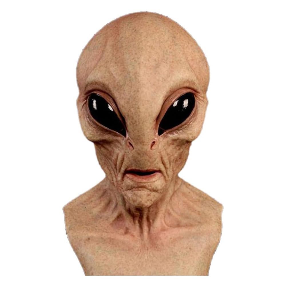 Alien Mask Latex Full Head Halloween Mask, Realistic UFO Horror Mask for Cosplay Costume Party Decoration Props(01 Route)