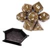 7 Piece Bronze and White Maze Design Dice, Hollow Polyhedron, Compatible with Role-Playing RPG Board Game Card Game view 1
