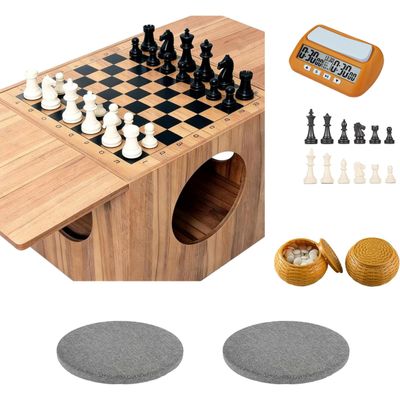 FENGXCXY Double-Sided Chess Table Set, Luxury Chess Set, Includes Chess + Go + Timer, Doubles as Coffee Table/Side Table, Comes with Dual Cushions. Family Board Game hub. (37)