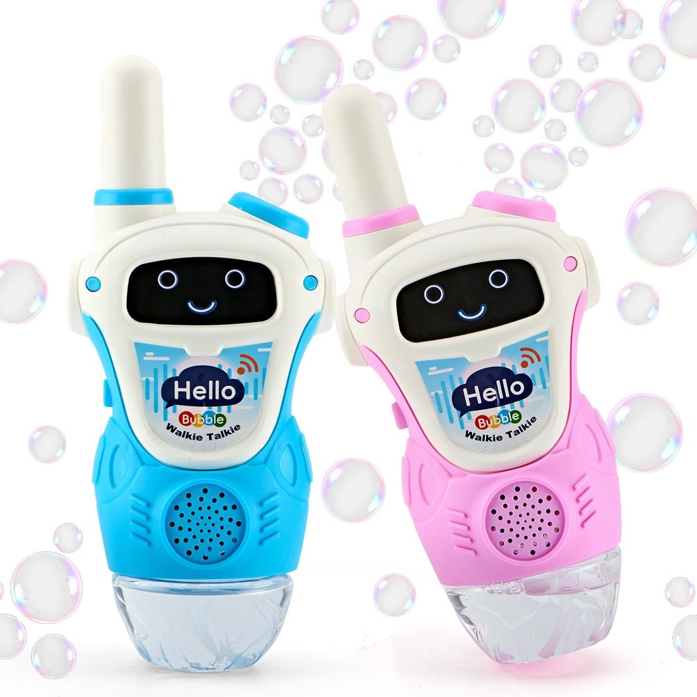 Kids 2-in-1 Walkie Talkies Bubble Machine, 2 Pack Long Range Two-Way Radio Toys, Automatic Bubble Blower for Boys Girls, Outdoor Summer Toys Gifts for 3-8 Year Old