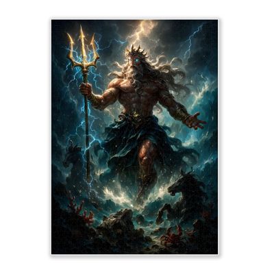 JMKLUP 500-Piece Adult Wood Jigsaw Puzzle, Poseidon with Golden Trident & Lightning Intellectual Challenge, High-Difficulty, Stress-Relieving Family Activity, Home Decoration Eco-Friendly, 20.5x15in