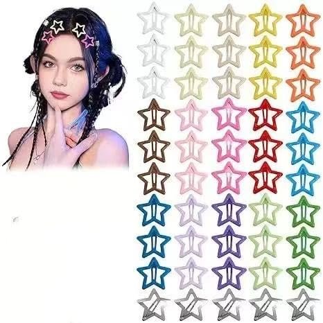 100Pcs Y2K Star Hair Clips - Colorful Metal Snap Hair Barrettes for Women Girls Non-Slip Cute Star Hair Accessories for Daily Party