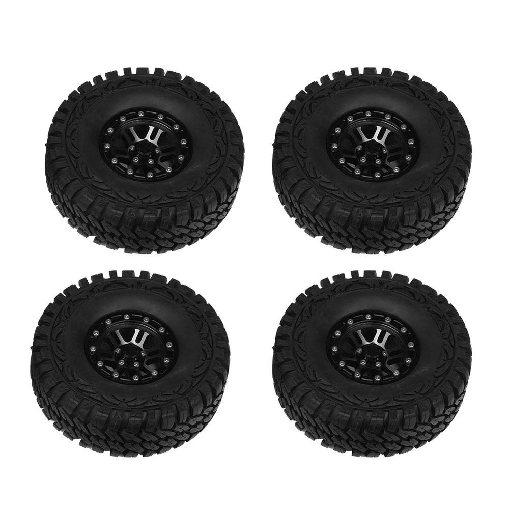 4pcs 1:10 Crawler Tires with Metal Hubs, RC Crawler Tires Rubber Tyres for Axial SCX10 D90 HPI HSP, Anti - Skid Off - Road Tread Pattern