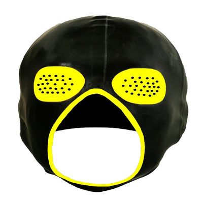 Latex Exterminator Mask Highlighted Pin Hole Eyes and Trimmed Open Mouth Cosplay (Yellow trim, S)