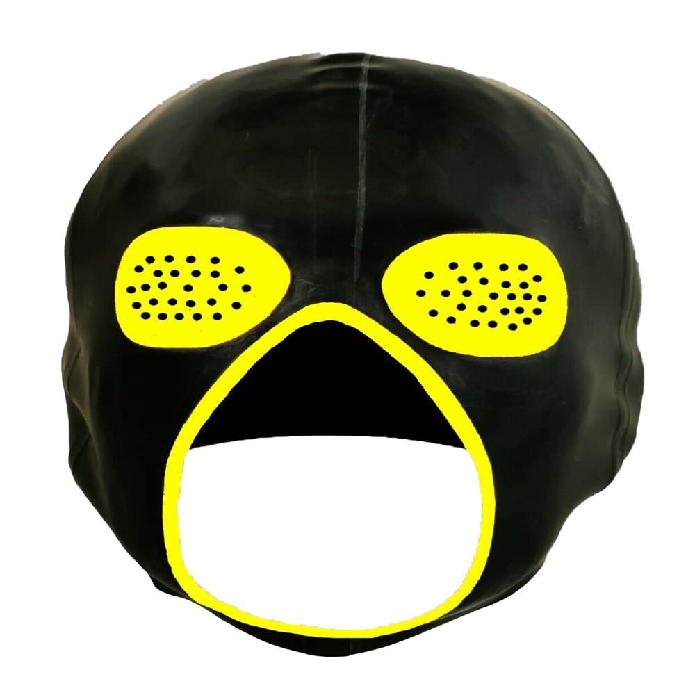 Latex Exterminator Mask Highlighted Pin Hole Eyes and Trimmed Open Mouth Cosplay (Yellow trim, S)