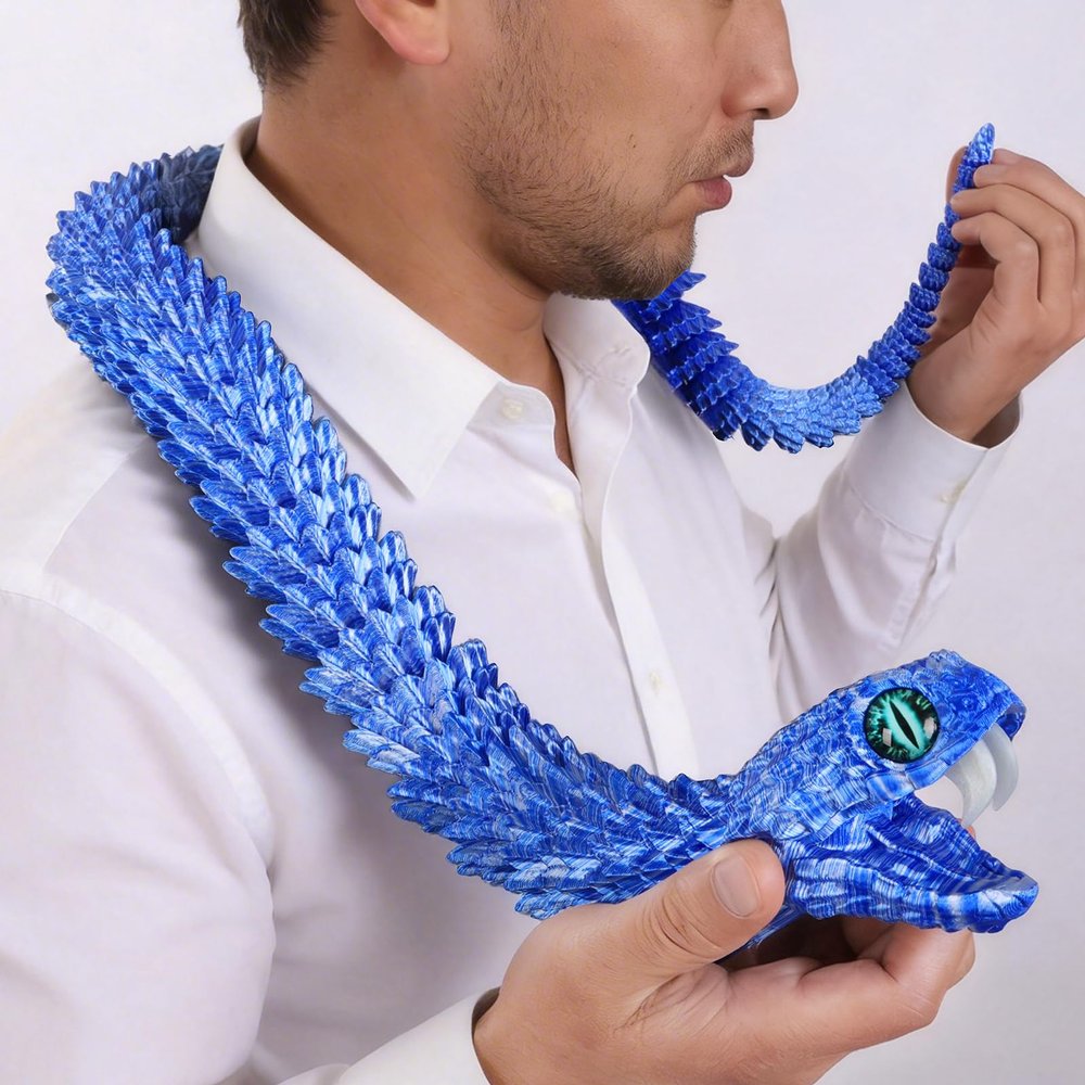 41.7in Giant 3D Printed Snake Realistic Large Toy Snake Figurine, Flexible Snake Model with Noctilucent Movable Teeth for Large 3D Printed Animals Collectors, Kids/Children Stress Relief Fidget Toy