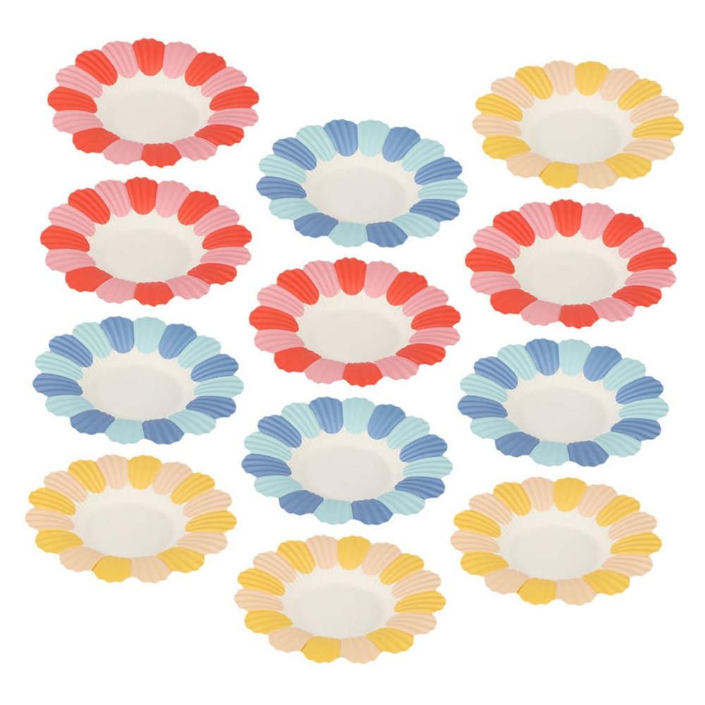 CTIRCHIU 150pcs Floral Disposable Paper Party Plates Set Red, Yellow, Blue Colors Festive Dinner Tableware for Birthday and Holiday Celebrations