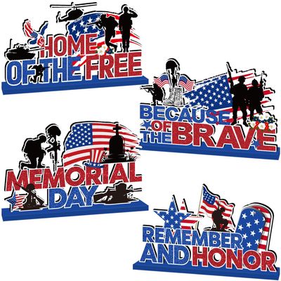 4Pcs Memorial Day Decorations Wooden Table Centerpiece Remember and Honor Memorial Day Table Decorations Patriotic Themed Tabletop Tiered Tray Decor for Veterans Day 4th of July Party Supplies