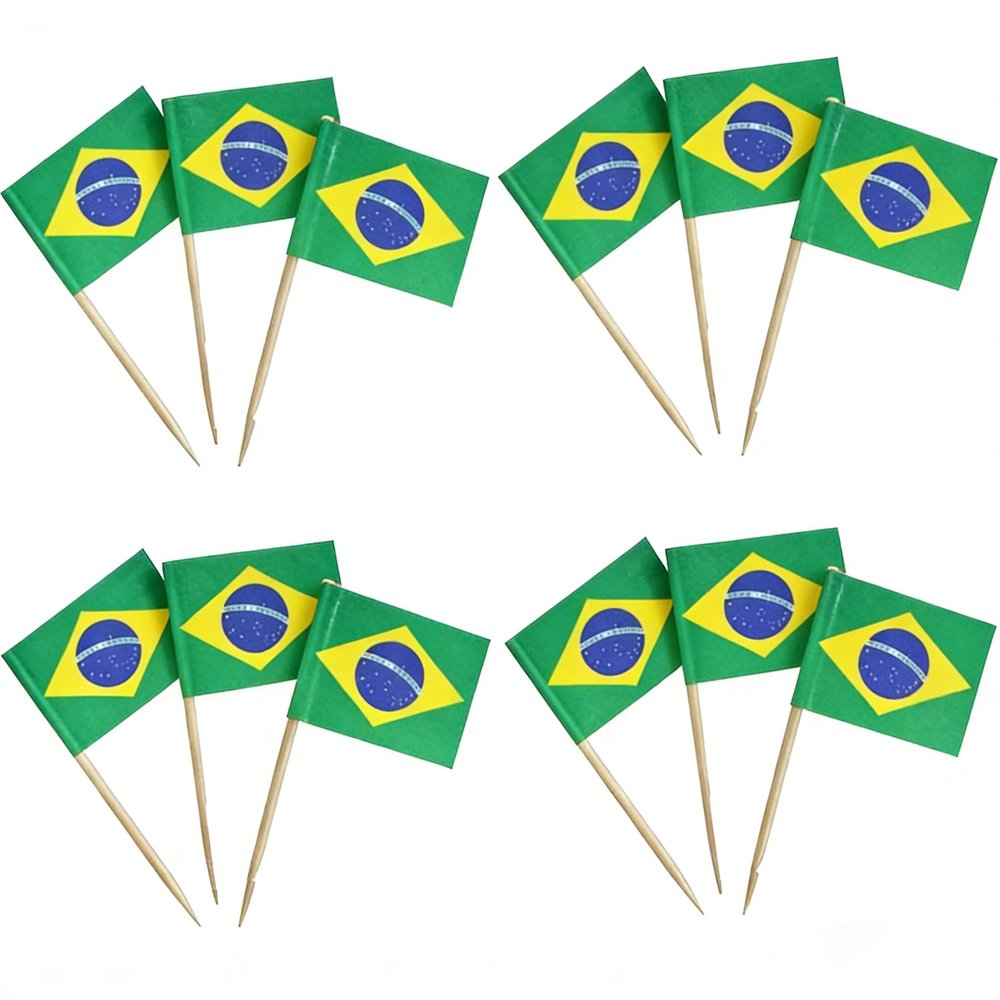 100 Pcs Brazil Flag Toothpicks, Cocktail Picks Mini Stick, Cupcake Toppers Flag Picks, Mini Flags on Sticks for, Country Pick Party Decoration for Cupcakes, Cocktails, Food