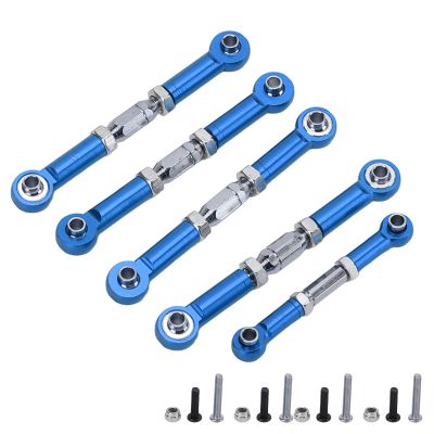 5PCS RC Tie Rod Set, 5mm Diameter Aluminum Alloy Shock Absorption Linkage Rods for 1/10 Remote Control Car (Blue)