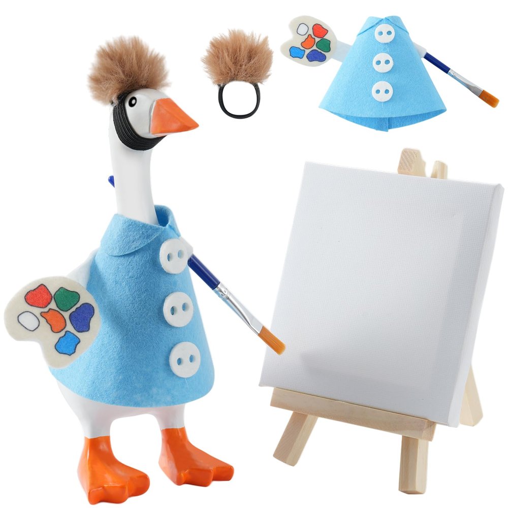 linastu 7inch Desk Goose Outfits, Mini Desktop Goose Clothes Desk Gooses Accessories Set for Magnetic Gooses Statue (Painter)