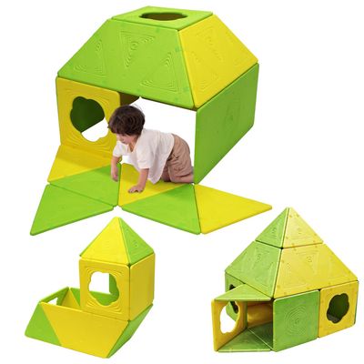 Asweets 18-Piece Magnetic Fort Building Kit for 3+ Kids, Giant Modular Playhouse Panels, Lightweight Panels with Built-in Magnets(Yellowe & Green)