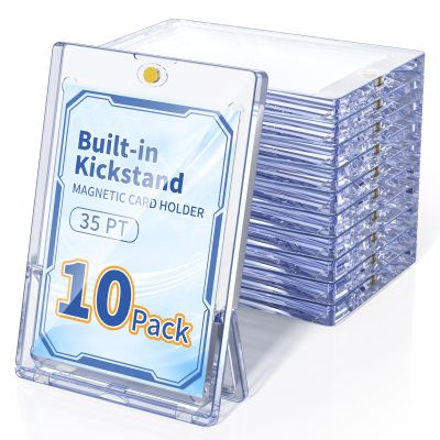 10 Pack Magnetic Card Holder with Kickstand, 35pt Single Card Holder Touch, U-V Protection, Built-in Display Stand, Fit for Baseball, Game, Sports Cards