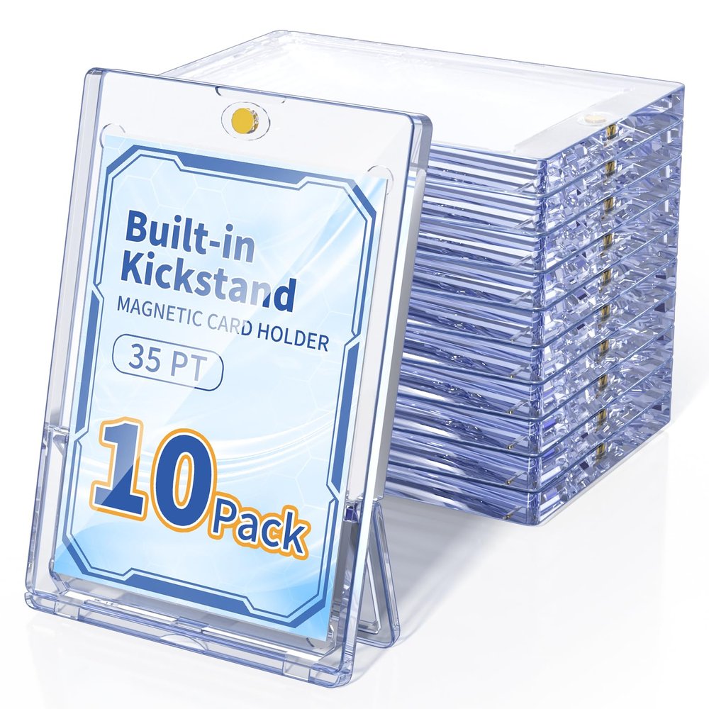 10 Pack Magnetic Card Holder with Kickstand, 35pt Single Card Holder Touch, U-V Protection, Built-in Display Stand, Fit for Baseball, Game, Sports Cards