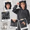 Ezuwail Black Leopard Costume for Kids Black Cheetah Hooded Bodysuit with Gloves Mask Animal Onesie Halloween Cosplay Outfit for Girls Boys (Black, 110) view 2