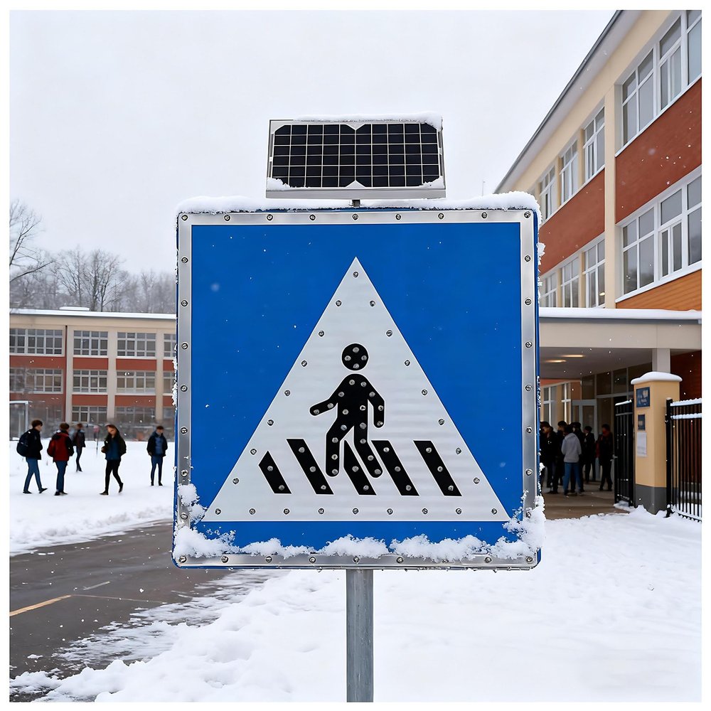 30" Solar-Powered Flashing LED Pedestrian Crossing Sign for Urban Roads & Schools - 24x24 in Safety Signal, Bright LED Warning Light, Traffic Control Device