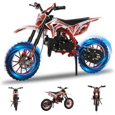 50cc Kids Dirt Bike Gas Powered, Dirt Bike for Kids 8-14 2-Stroke Off-Road Motocros Mini Motorcycle Birthday Halloween for Children Young Rider Boys Girls Beginners Ages 8-14 Red