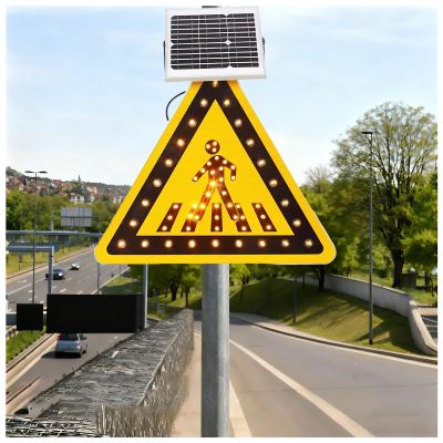 30"x30" Solar LED Flashing Pedestrian Crossing Sign, Durable Aluminum Traffic Warning Sign, Rust-Proof Metal Frame with Mounting Accessories, Yellow Road Safety Sign