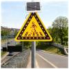 30"x30" Solar LED Flashing Pedestrian Crossing Sign, Durable Aluminum Traffic Warning Sign, Rust-Proof Metal Frame with Mounting Accessories, Yellow Road Safety Sign view 1