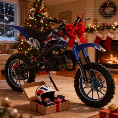 50cc Kids Dirt Bike Gas Powered, Dirt Bike for Kids 8-14 2-Stroke Off-Road Motocros Mini Motorcycle Birthday Halloween for Children Young Rider Boys Girls Beginners Ages 8-14 Blue
