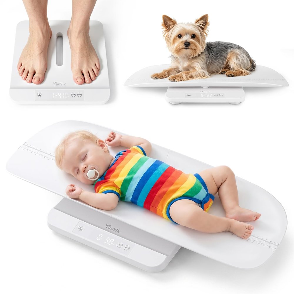 YAUYIK Baby Scale, 330lbs Capacity Baby Weight Scale & Pet Scale, Accurate Baby Scales for Weighing Infants to Adults, LED Display with Tare & Hold Function, 27-inch Height Measurement Tray