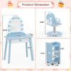 IdeaKey Wooden Kids Vanity Table and Chair Set with Light and Mirror, Princess Makeup Vanity Desk with Barber Chair and Rolling Cart, Pretend Hair Salon Play Set, Toddler Vanity Set for Girls, Blue view 2
