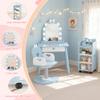 IdeaKey Wooden Kids Vanity Table and Chair Set with Light and Mirror, Princess Makeup Vanity Desk with Barber Chair and Rolling Cart, Pretend Hair Salon Play Set, Toddler Vanity Set for Girls, Blue view 3